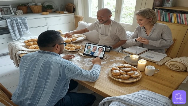 The Homepreneur Revolution in 2025 - Embrace Your Pajamas, Embrace Success 4 Photorealistic flexible work lifestyle in 2025, with entrepreneurs collaborating via video call, reflecting digital entrepreneurship and small business trends.